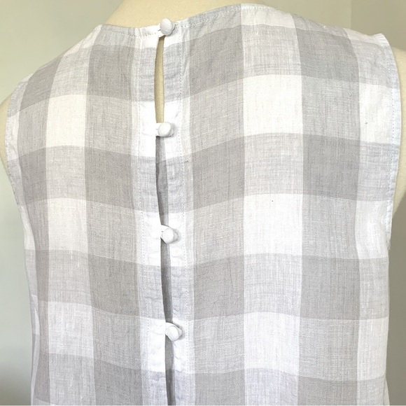 J. Jill Love Linen Gingham Plaid Button Back Sleeveless Top Gray White - Picture 6 of 9